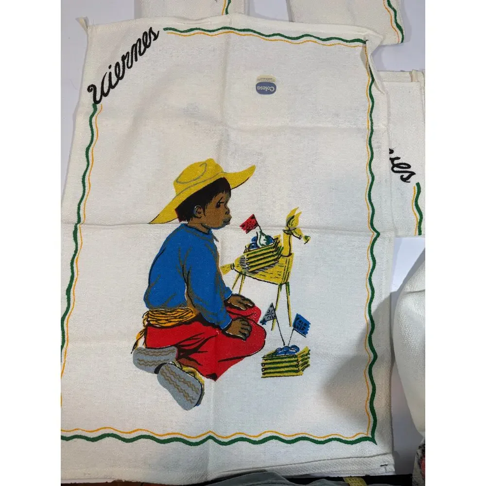 Vintage MCM Spanish Print Cotesa Tea Towels days of the week NO DOMINGO